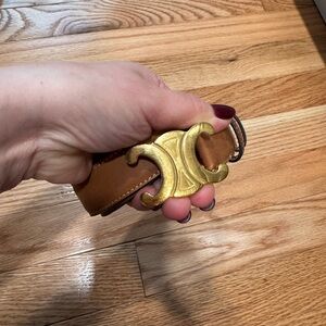 Celine Tan Leather Belt with Gold Logo